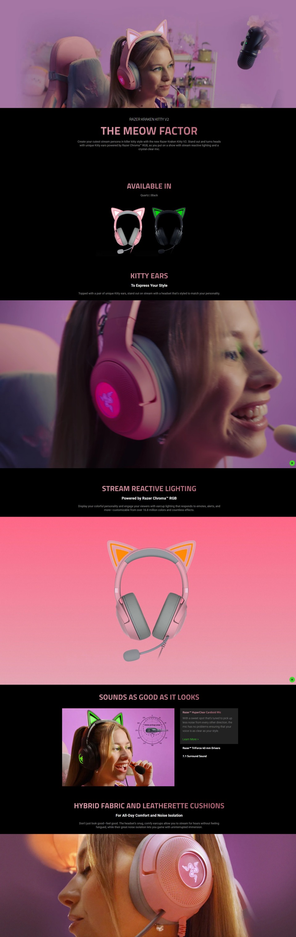 razer kraken kitty v2 quartz usb headset with rgb kitty ears