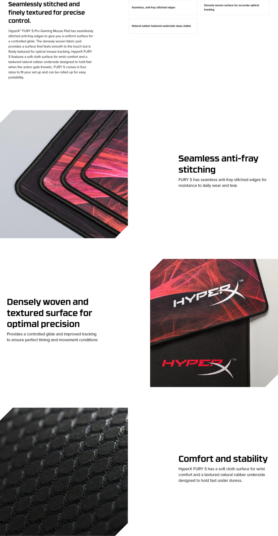 hyperx fury s pro stitched gaming mouse pad - large 4p4f9aa
