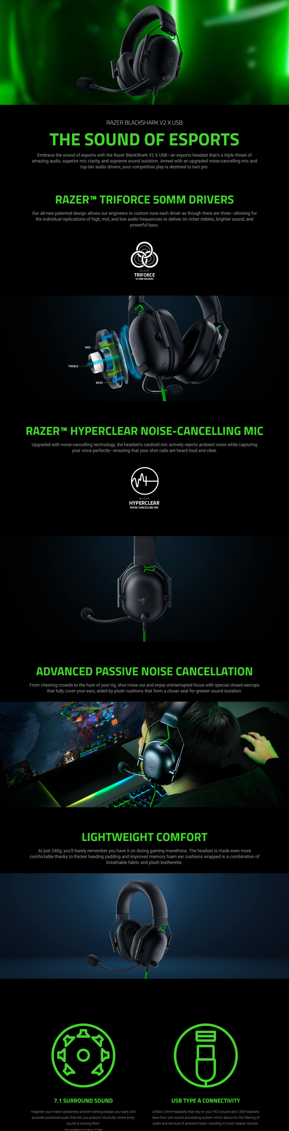 razer blackshark v2 x usb wired gaming headset rz04-04570100