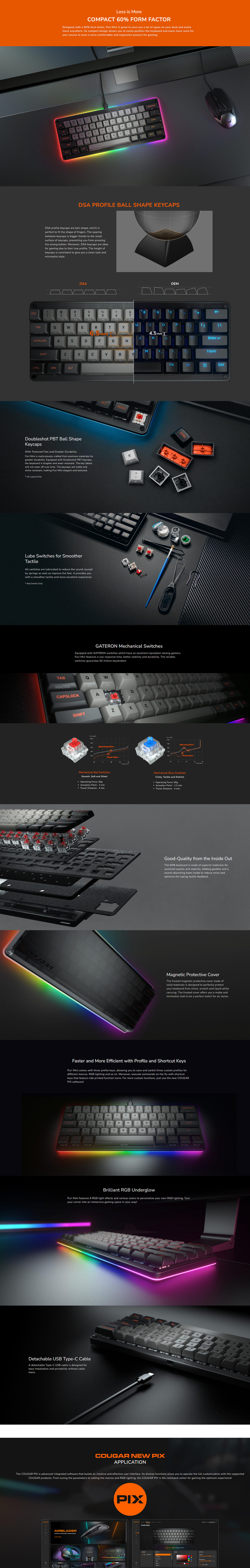 cougar puri mini red mechanical gaming keyboard cgr-wm1mi-prm
