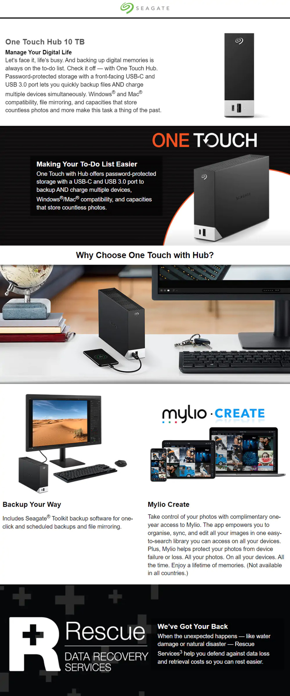 seagate 10tb one touch desktop hub - black stlc10000400