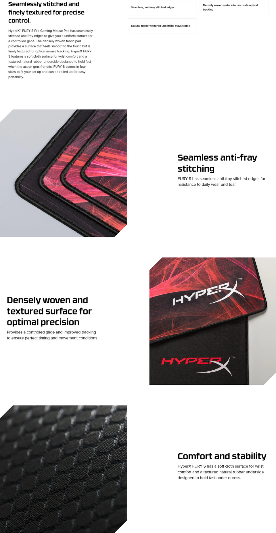 hyperx fury s pro stitched gaming mouse pad - medium