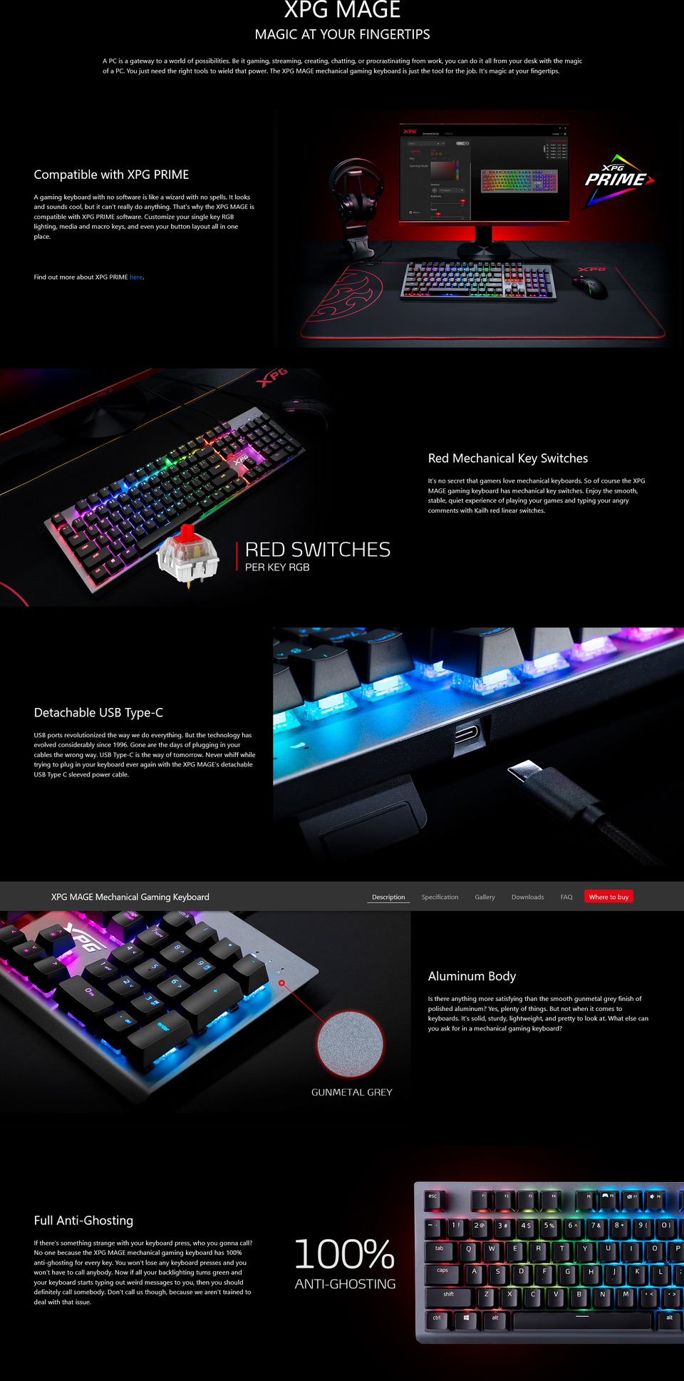 xpg mage mechanical red switch gaming keyboard mage104rd-bkcww