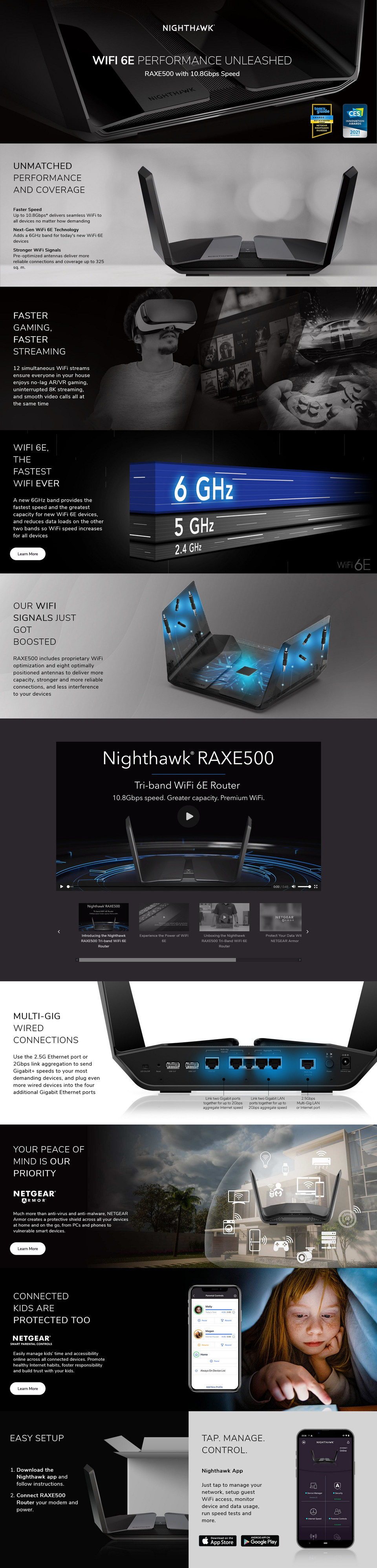 netgear nighthawk 12-stream wireless-axe1100 gigabit router raxe500