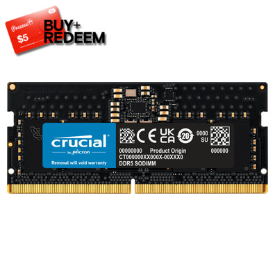 32GB SODIMM UNRANKED DDR5 4800MHz Crucial RAM for Notebooks CT32G48C40S5, *$5 Voucher by Redemption
