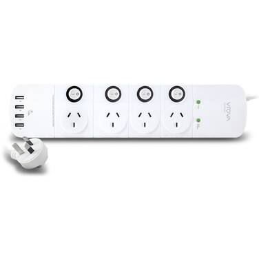 Alogic 4 Outlet Power Board with Individual Switches & 4 USB Ports (4.5A Current) - Surge & Overload Protected - VROVA Series