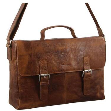 15.6 Pierre Cardin Rustic Leather Laptop Bag - Cognac PC 2801