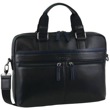 15.6 Pierre Cardin Men's Leather Business Computer Bag - Black/Navy PC 3824
