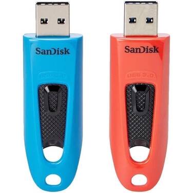 32GB SanDisk Ultra USB 3.0 Flash Drive CZ48 Dual Pack Blue & Red