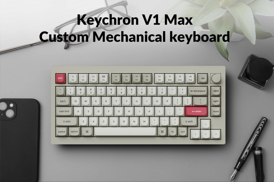 keychron v1 max qmkvia rgb silent-red mechanical wireless gaming keyboard black