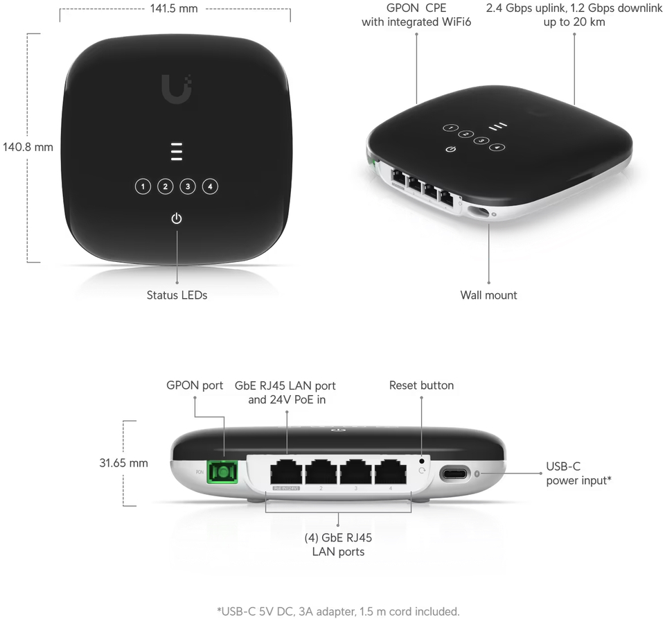 ubiquiti uf-wifi6 fiber wifi 6 gpon cpe with wifi-6 router