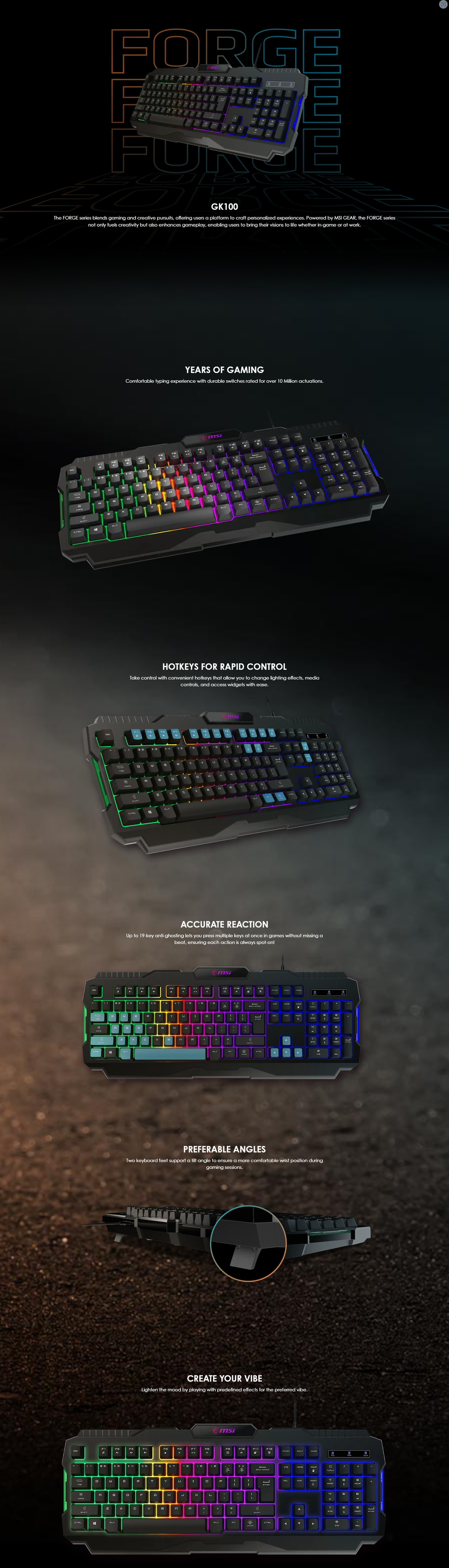 msi forge gk100 membrane gaming keyboard