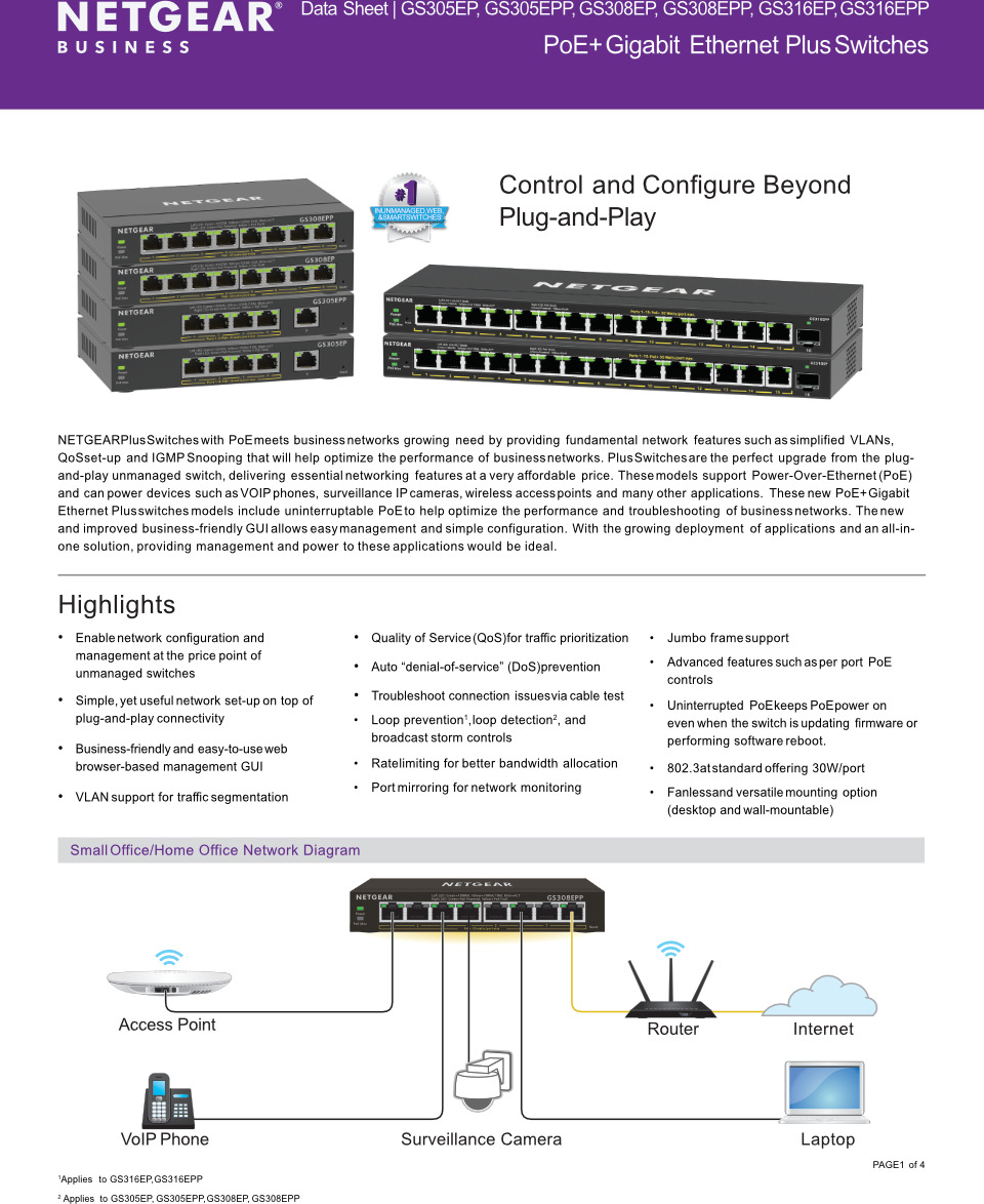 16-port netgear gs316ep poe gigabit ethernet plus switch