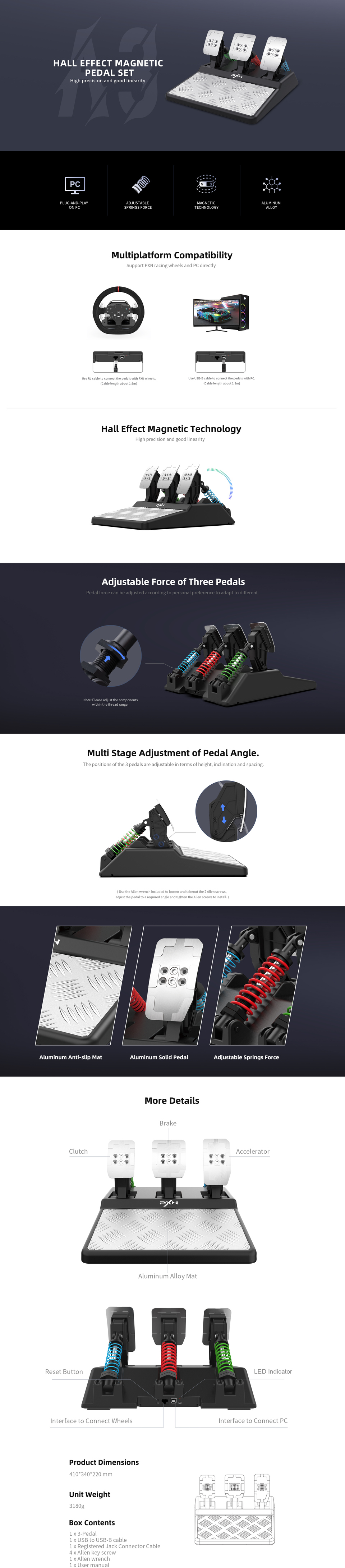 pxn-a3 triple racing pedals black