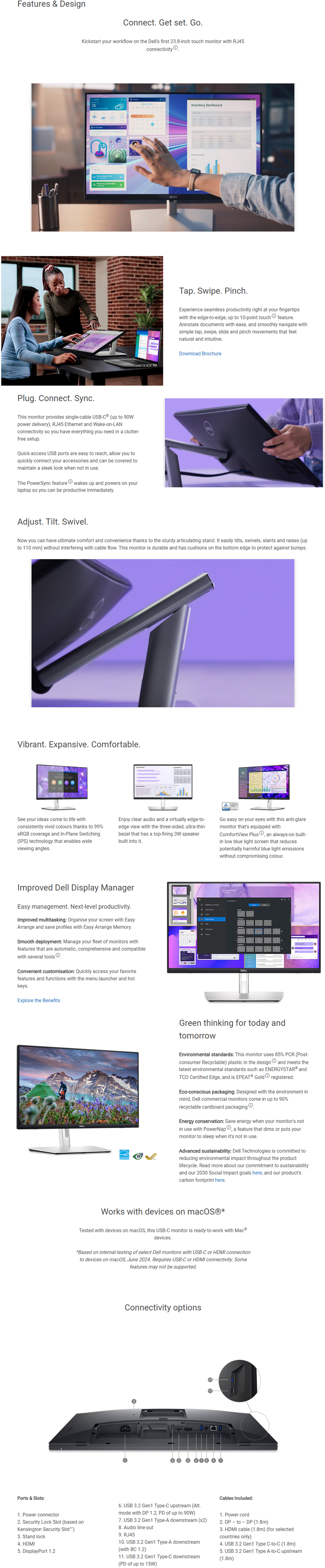 24 dell p2424ht fhd 60hz touch ips monitor and articulating stand