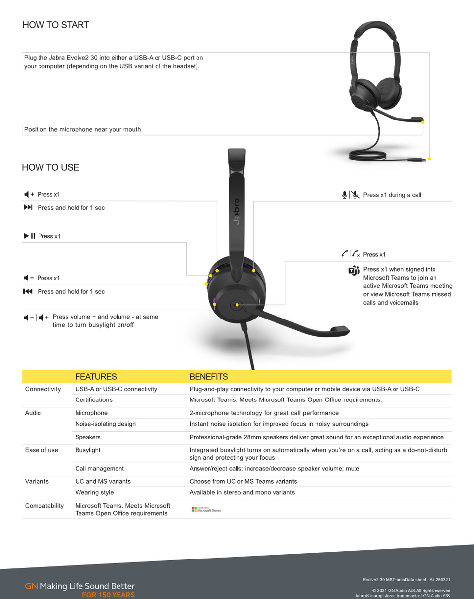 jabra evolve2 30 se ms stereo wired usb-a headset