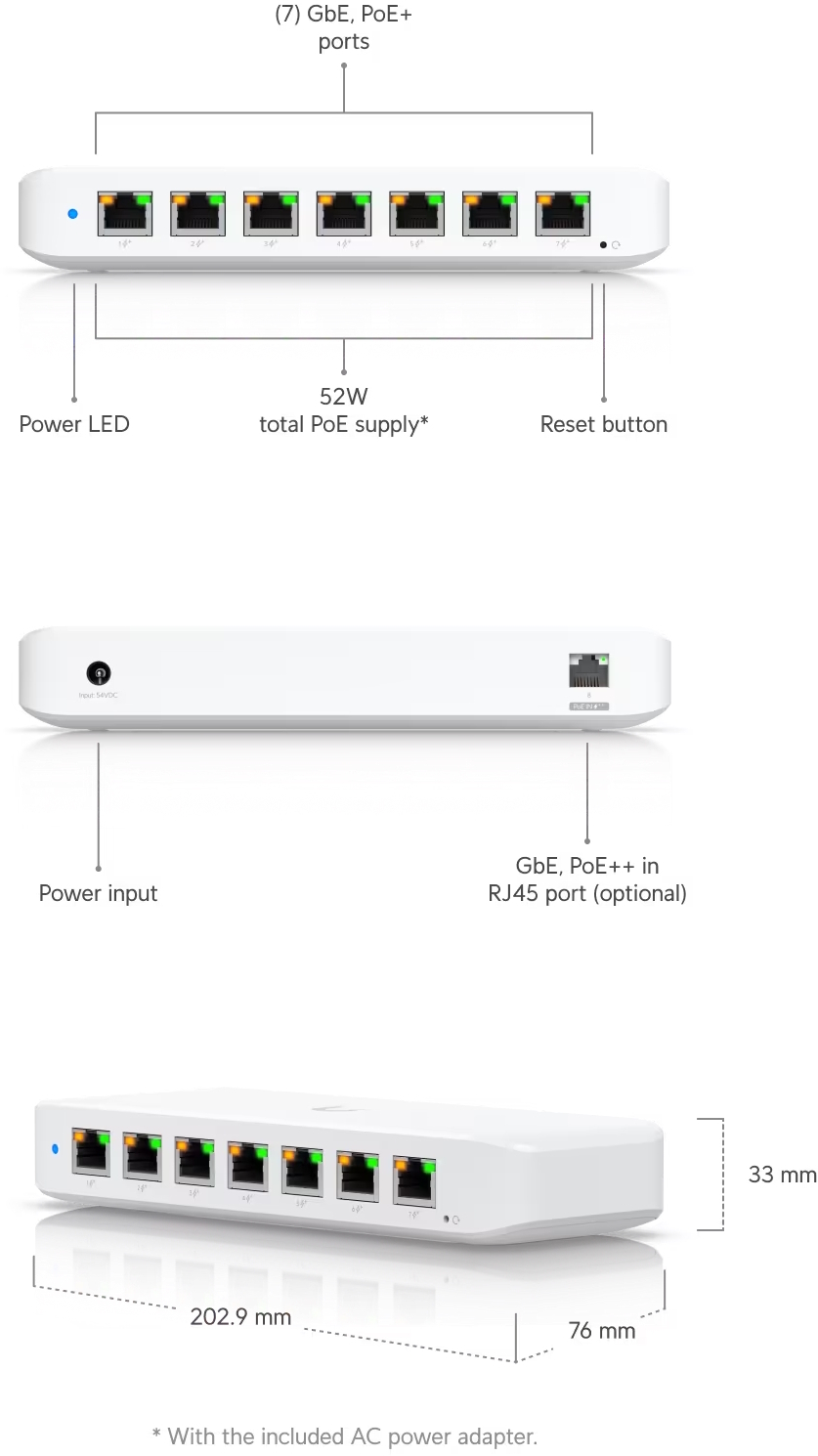 8-port ubiquiti usw-ultra-60w compact layer 2 gigabit poe switch