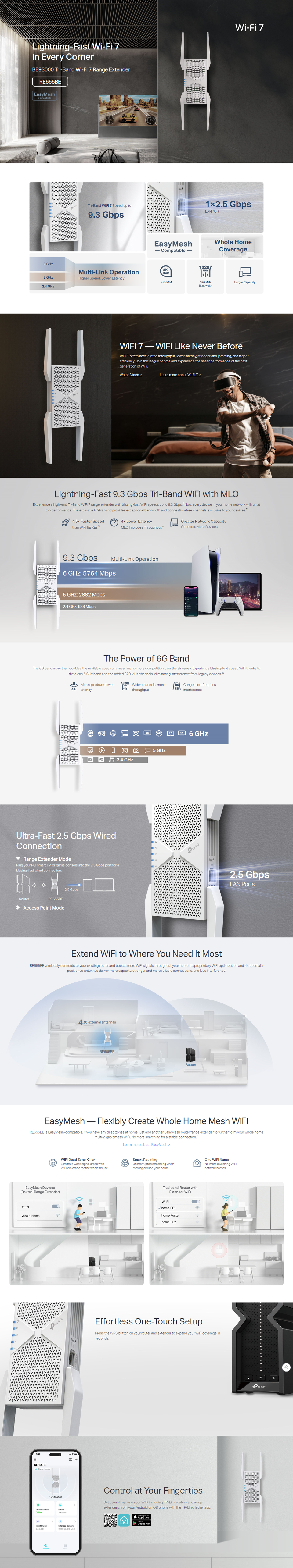 tp-link re655be be9300 tri-band wi-fi 7 range extender