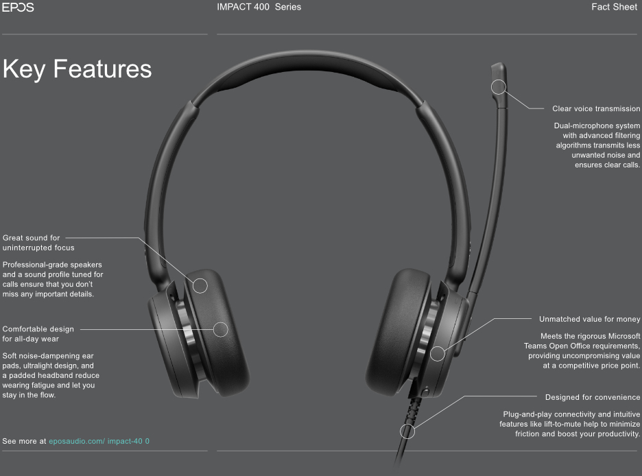 epos impact 460 wired usb-ausb-c stereo headset