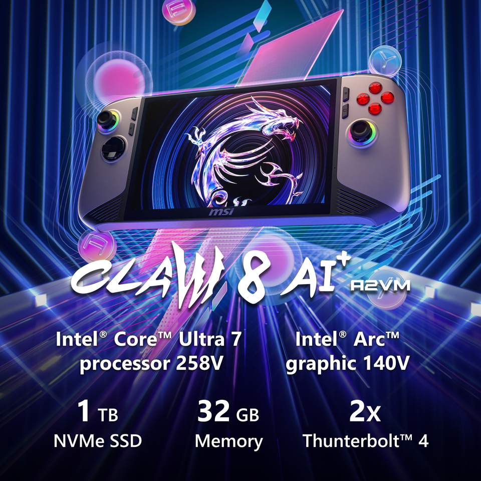 msi claw 8 ai a2vm-004au ultra 7 handheld gaming pc