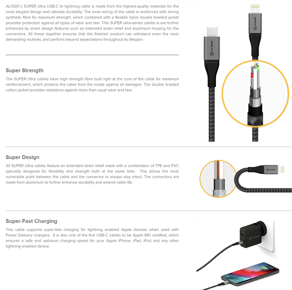 15m alogic super ultra usb-c to lightning cable silver