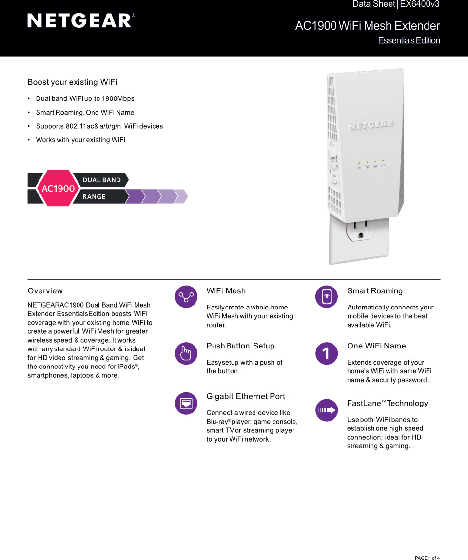 netgear ex6400 dual band wireless-ac1900 range extender