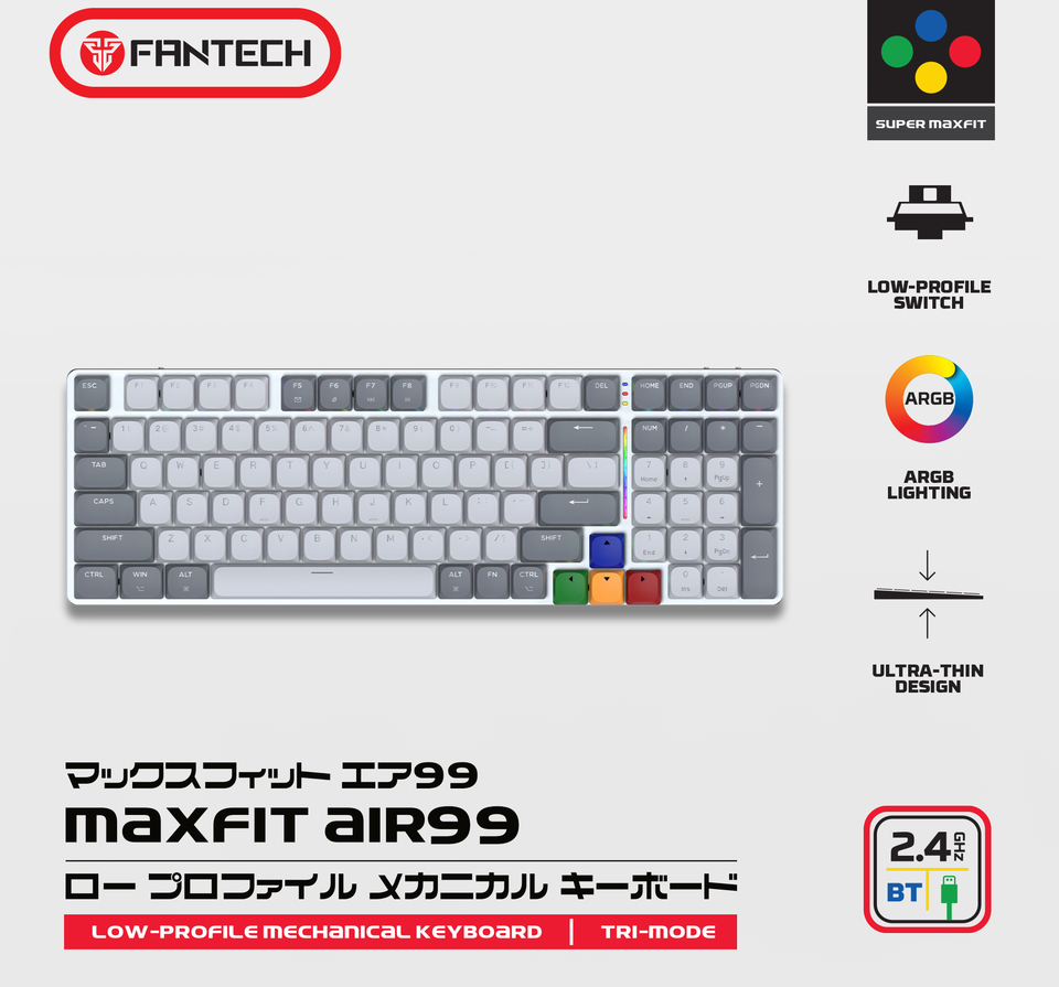 fantech mk916 super maxfit air99 95 wireless low profile linear switch gaming keyboard