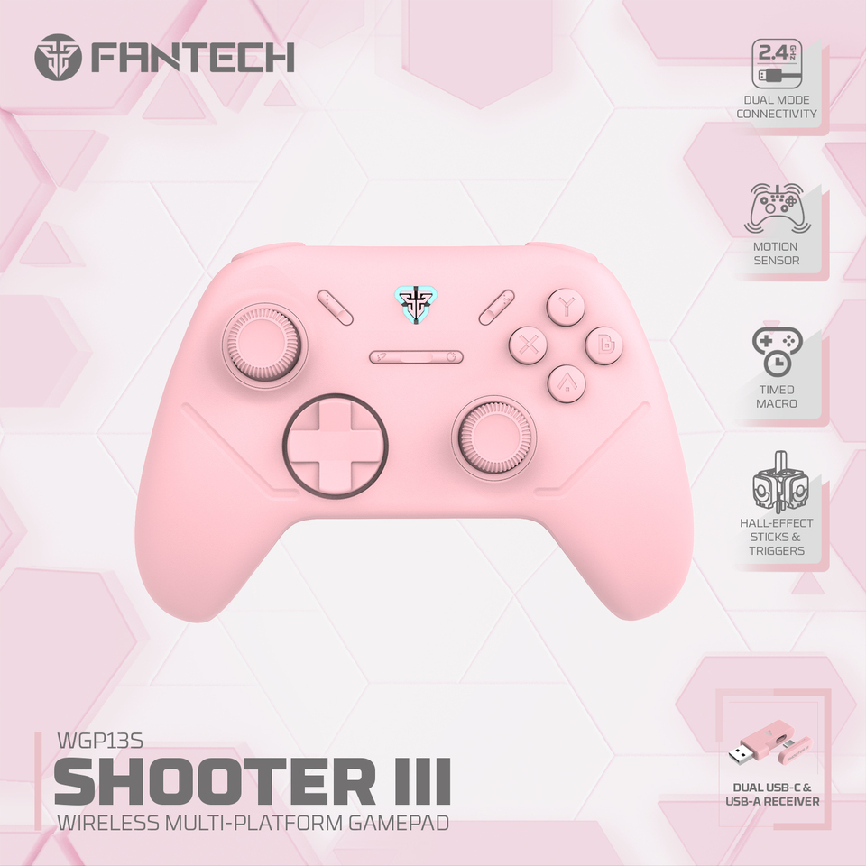 fantech shooter iii wireless hall-effect multi-platform gaming controller pink