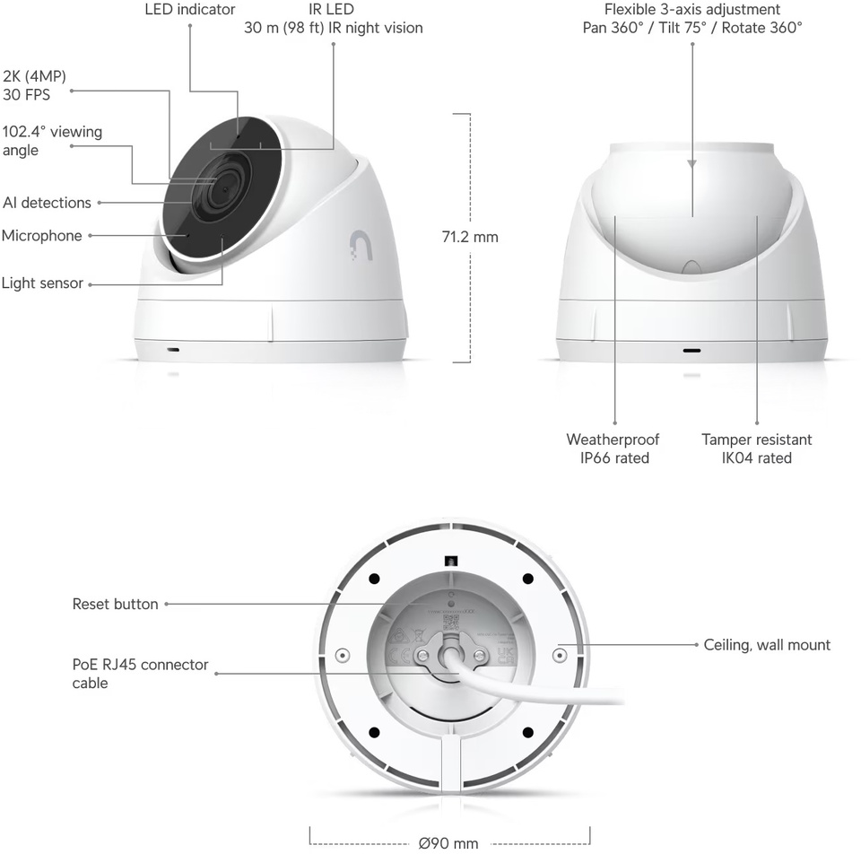 ubiquiti uvc-g5-turret-ultra-b g5 turret ultra 2k security camera black