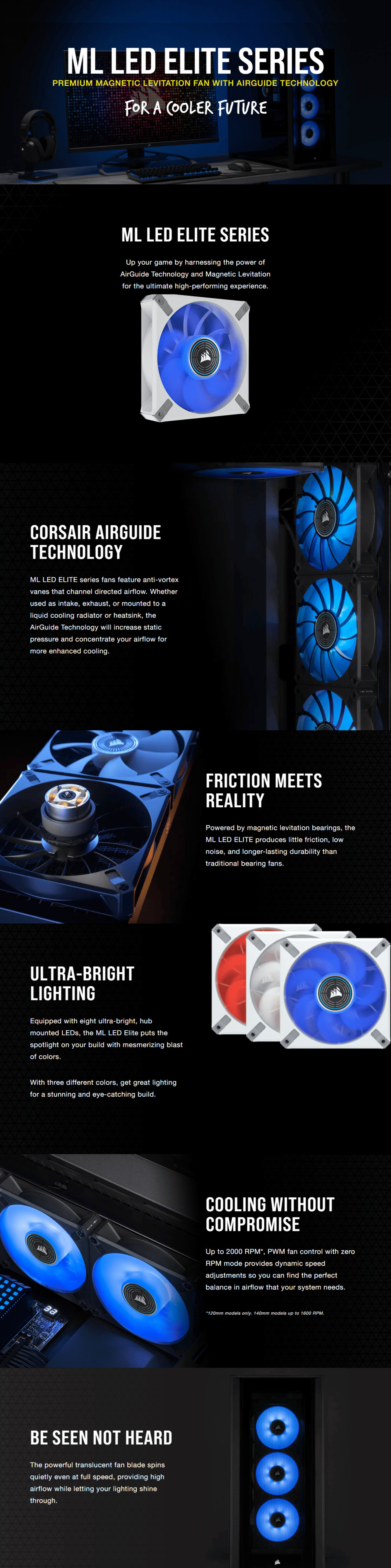 120mm corsair ml120 led elite blue white pwm fan