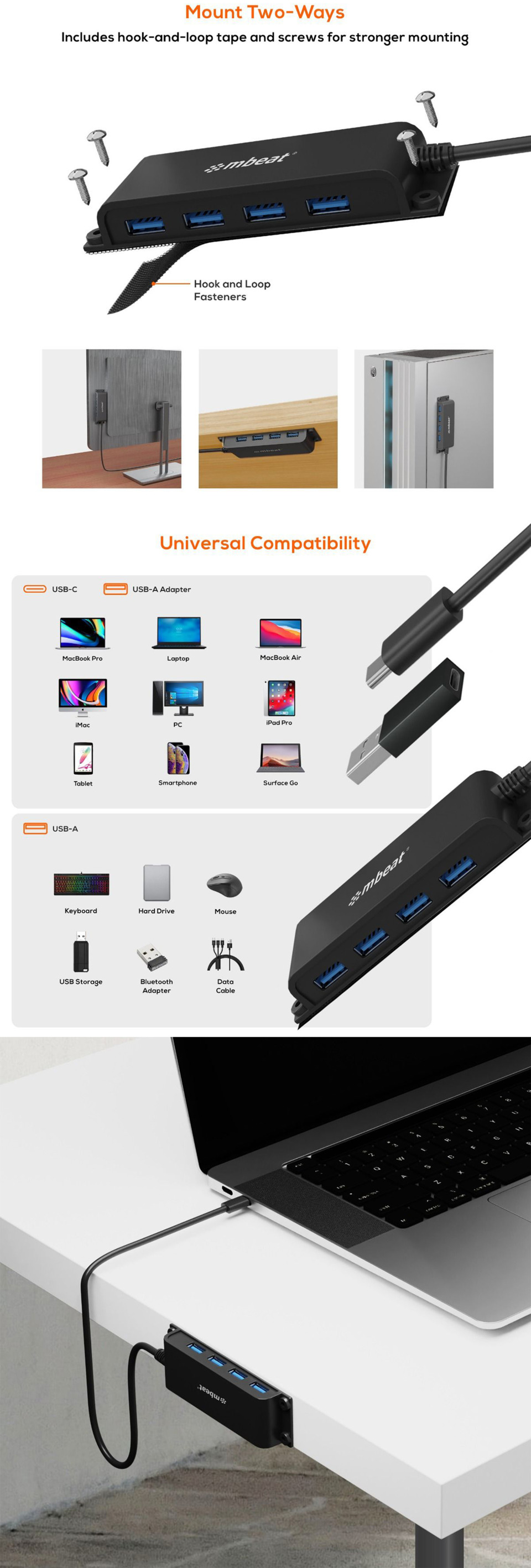 mbeat mountable 4-port usb-c hub