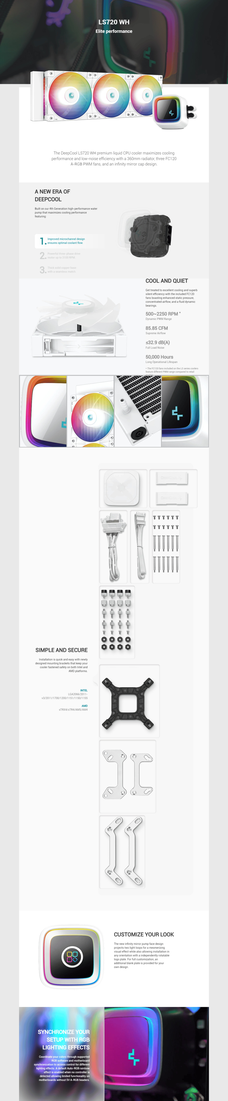deepcool ls720 360mm r-ls720-whamnt-g-1 white liquid cooler