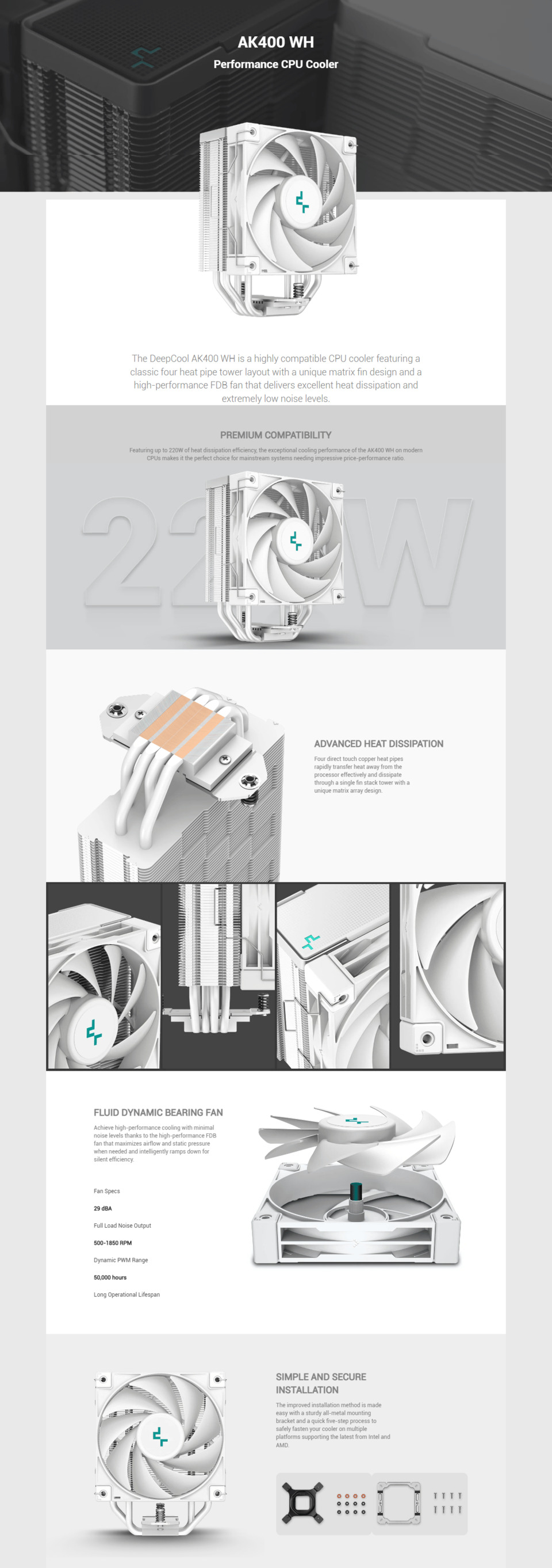 deepcool ak400 white cpu cooler r-ak400-whnnmn-g-1