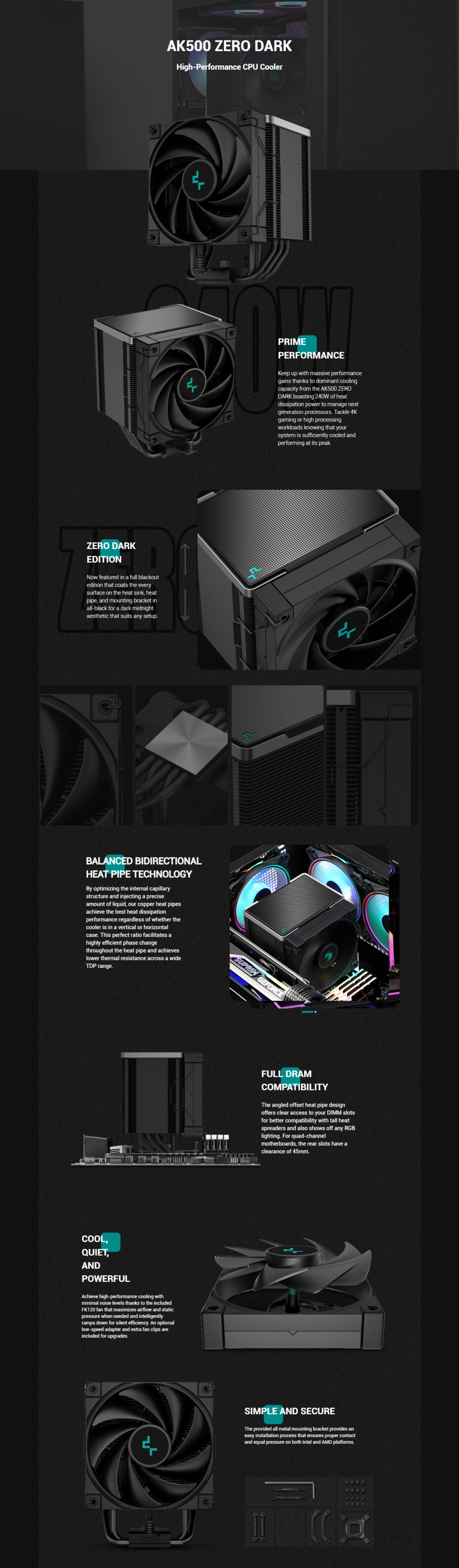 deepcool ak500 zero dark cpu cooler r-ak500-bknnmt-g-1