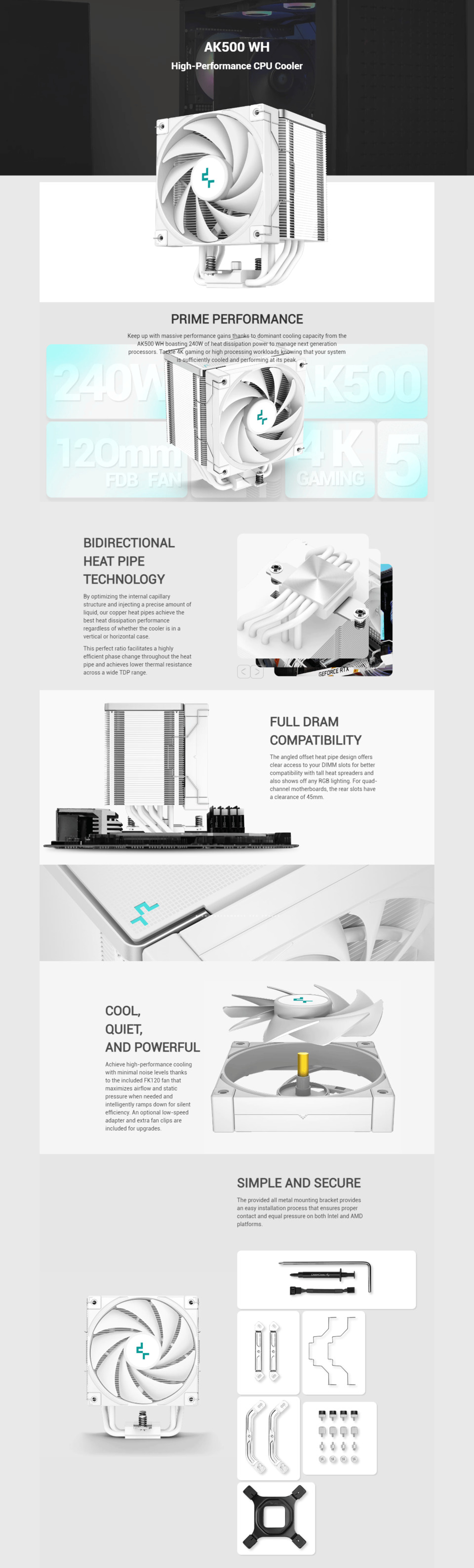 deepcool ak500 white cpu cooler r-ak500-whnnmt-g