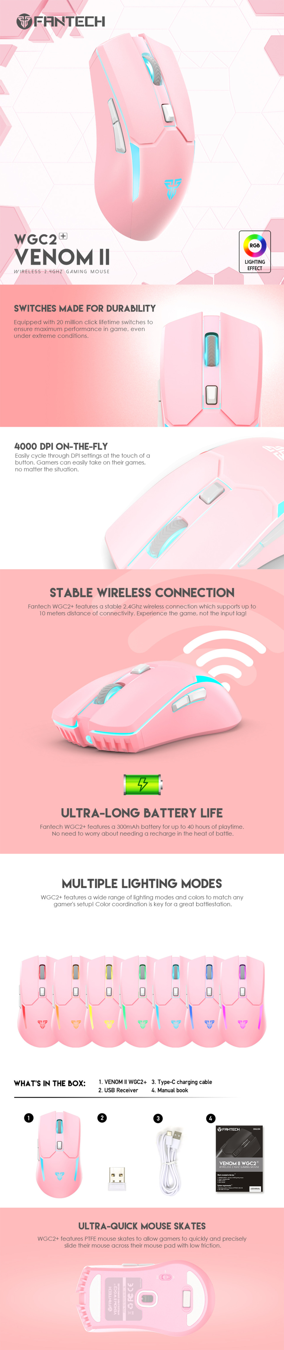 fantech wgc2-pink wireless gaming mouse