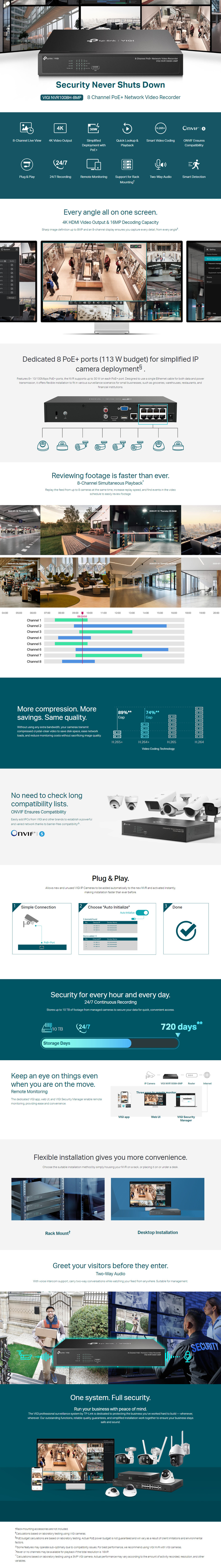 tp-link vigi nvr1008h-8mp 8 channel poe network video recorder