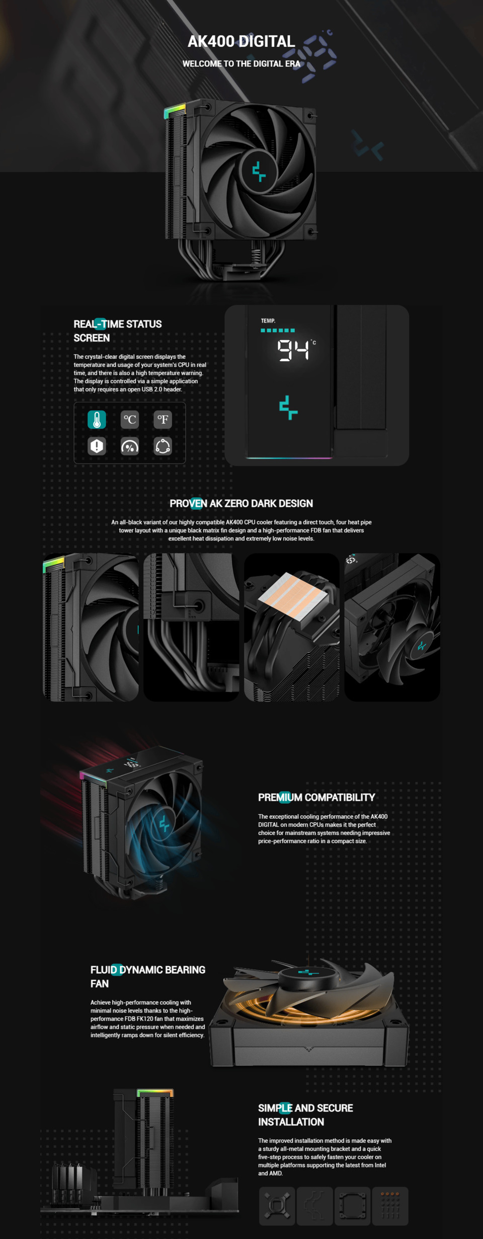 deepcool ak400 digital cpu cooler r-ak400-bkadmn-g