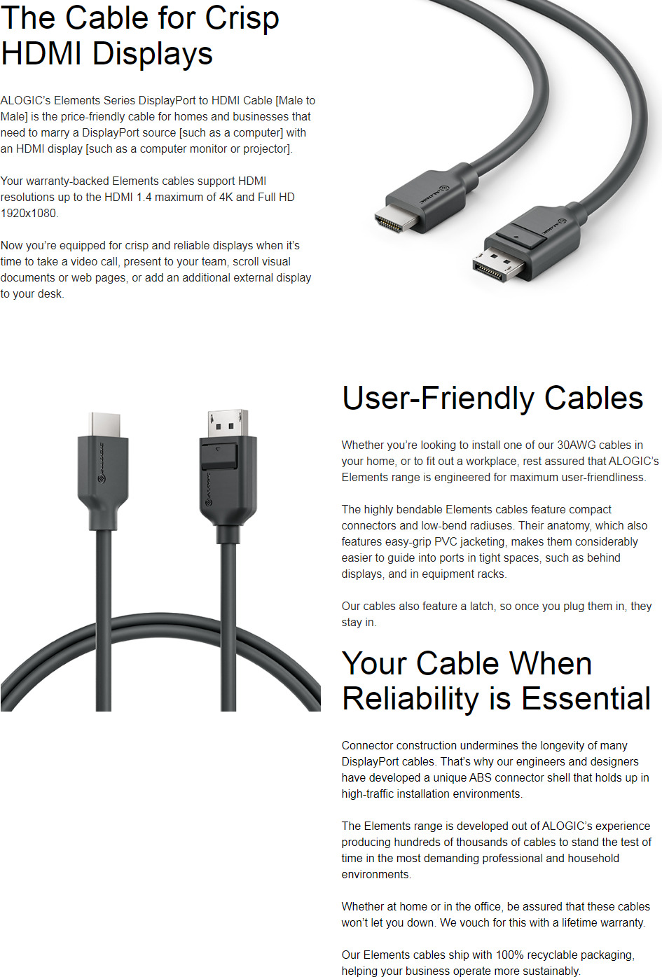 2m alogic elements series displayport to hdmi active adapter 4k