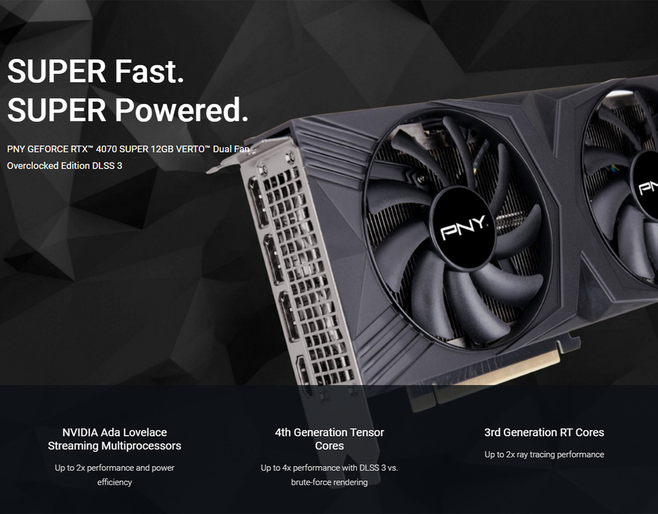 pny geforce rtx 4070 super 12gb oc verto dual fan graphics card