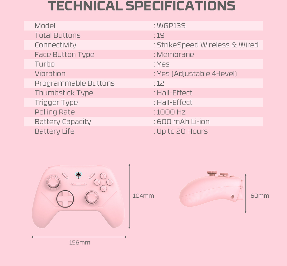 fantech shooter iii wireless hall-effect multi-platform gaming controller pink