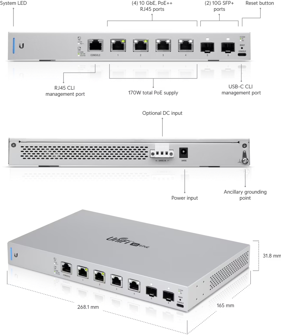 6-port ubiquiti us-xg-6poe-au layer 3 poe switch with 10gbe