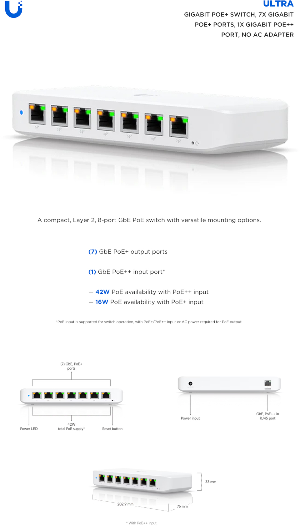 8-port ubiquiti usw-ultra 42w managed layer 2 gigabit switch