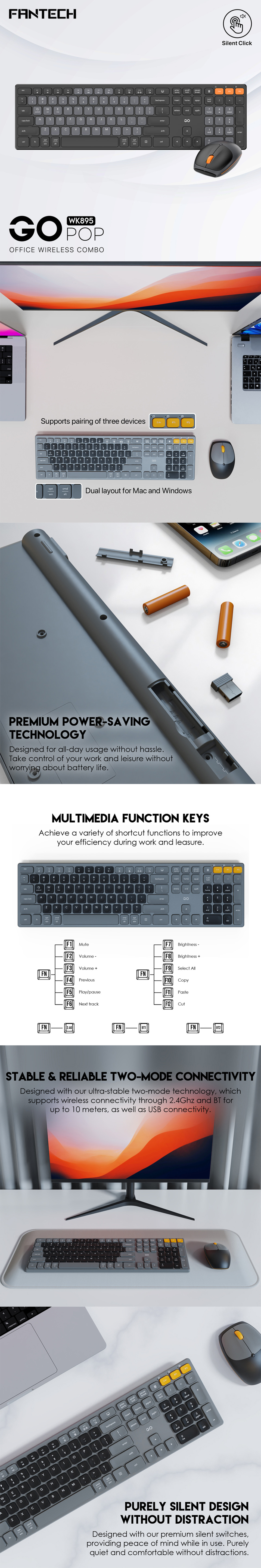 fantech office wireless keyboard and mouse combo computer keyboard set