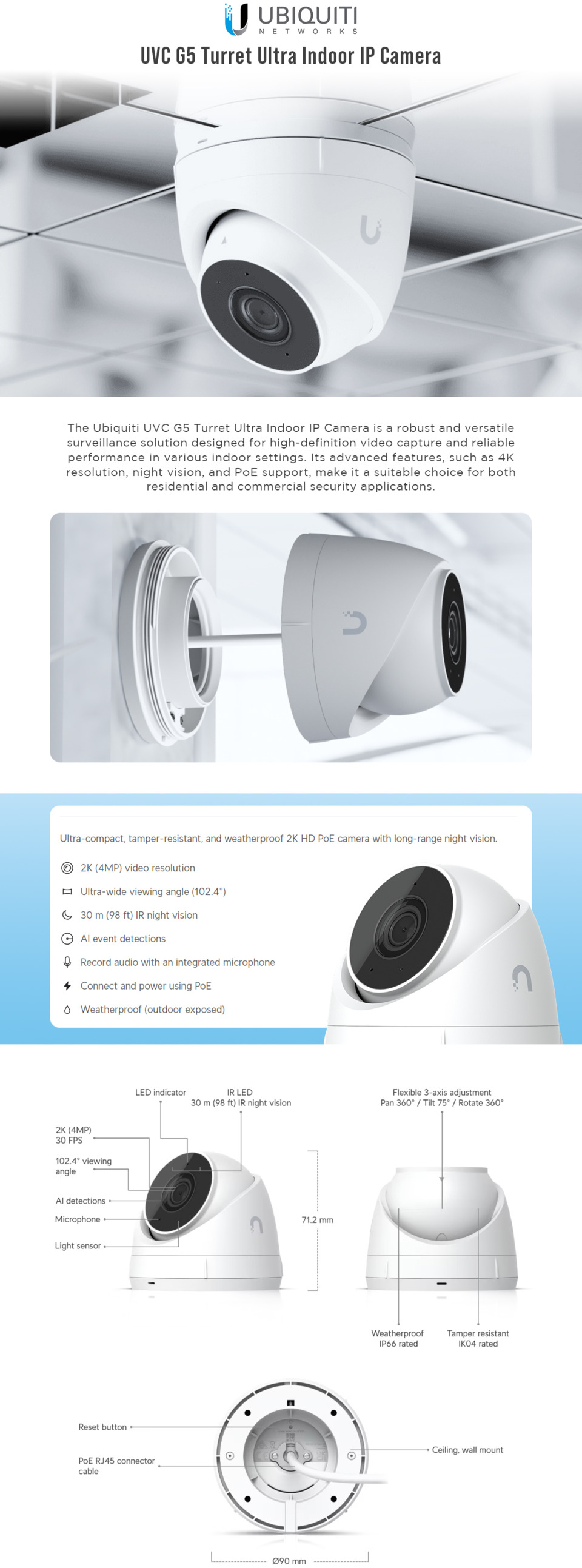 ubiquiti g5 turret ultra 4mp 2k poe surveillance camera