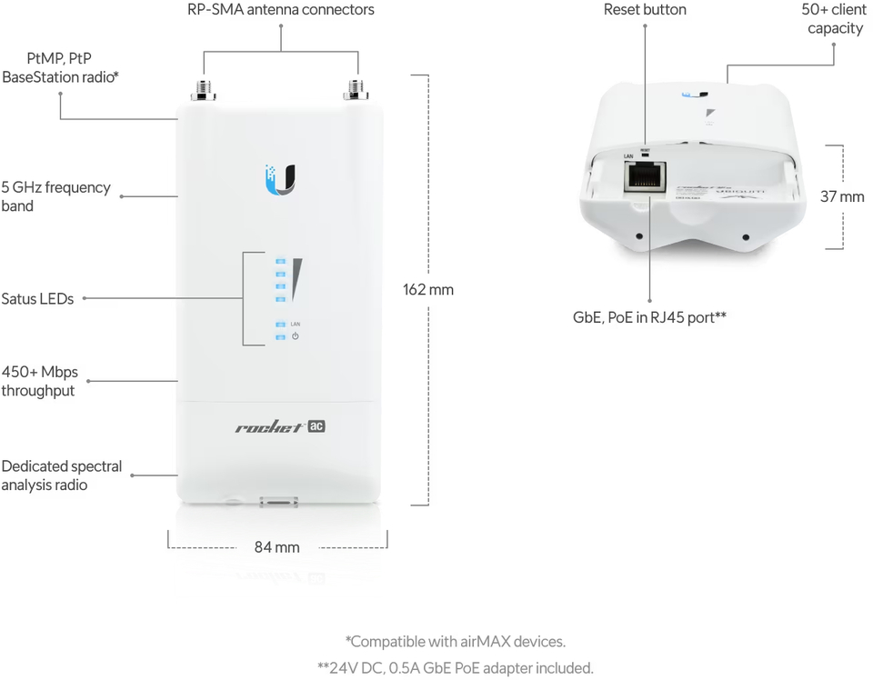 ubiquiti rocket 5ac ptp lite airmax ac basestation pn r5ac-lite