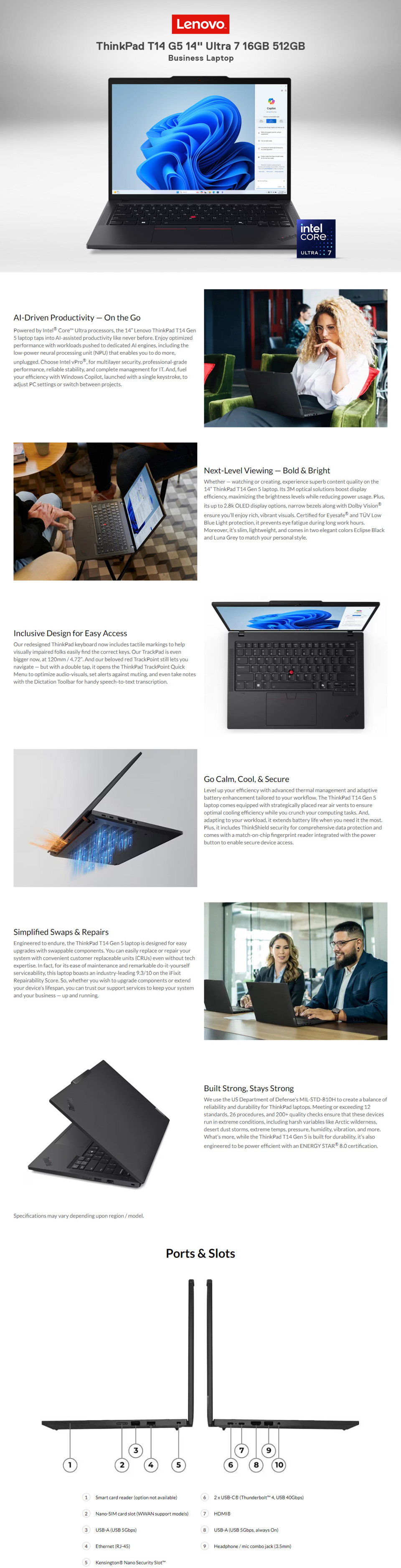 lenovo thinkpad t14 g5 14 ultra 7 laptop win 11 pro