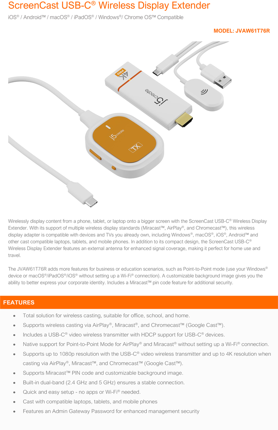 j5create jvaw61t76r fhd usb-c wireless display extender