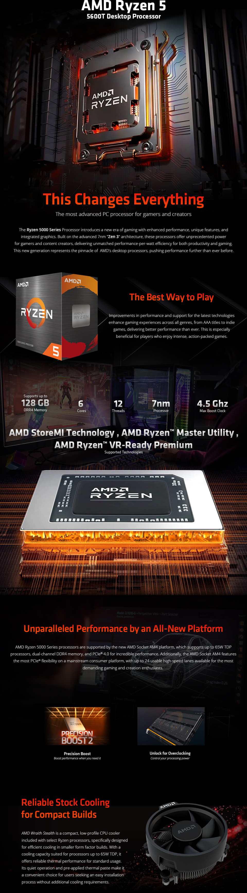 amd am4 ryzen 9 5600t 6 core 45ghz cpu