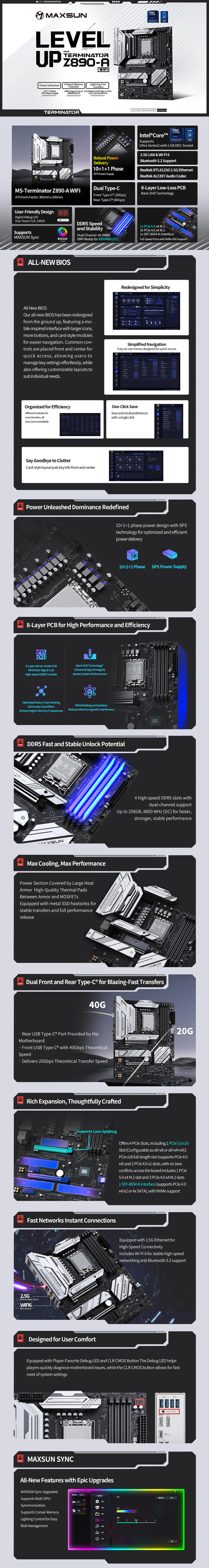 maxsun terminator z890-a wifi wifi 6 ddr5 motherboard